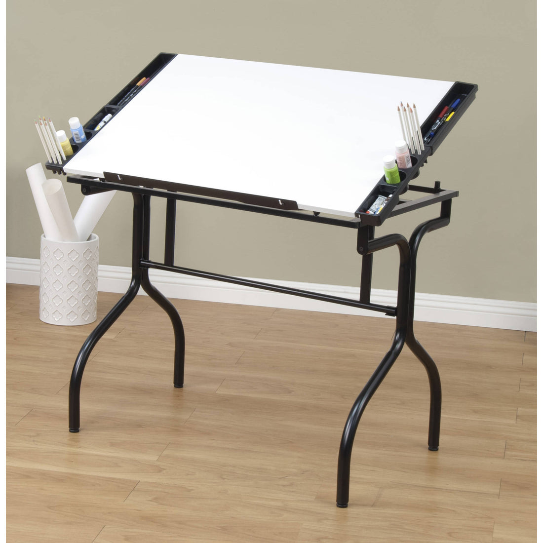 Studio Designs Metal Folding Drafting Table, Black, Wood Top
