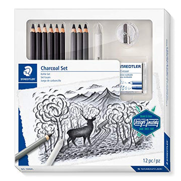 Staedtler Mars Lumograph Art Set | Drawing Kit with Charcoal and Graphite Drawing Pencils, Blending Stump, Kneadable Eraser and Dual Hole Sharpener 61 100C