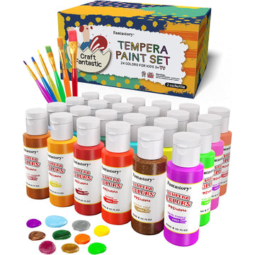 Fantastory Tempera Paint Set 24 Colors (2oz Each), Washable Paint for Kids.