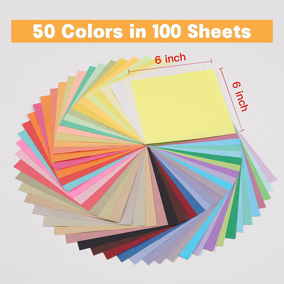 Origami Paper 50 Colors 100 Sheets 6" x 6" - Double Sided Color Origami Kit for Crafts & Art