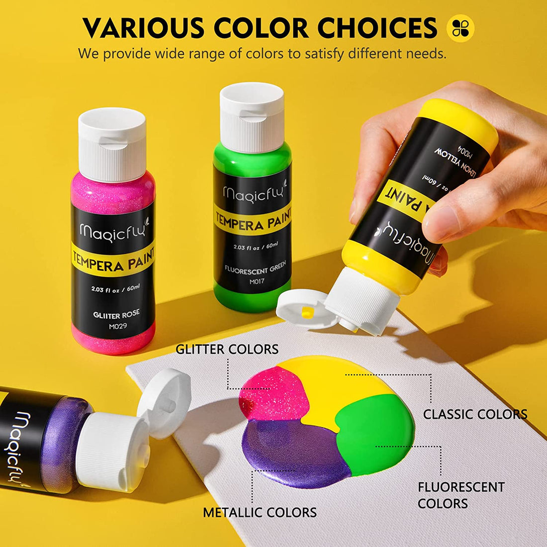 MAGICFLY Washable Tempera Paint for Kids, Magicfly 30 Colors (2 oz Each) Liquid Poster Paint