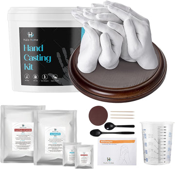 XL DIY Hands Casting Kit for Up to 6 People (Adults and Childrens) | Includes Wood Base | Statue Molding Kit | Hand Mold Keepsake Sculpture Kit for Birthday, Wedding, Anniversary