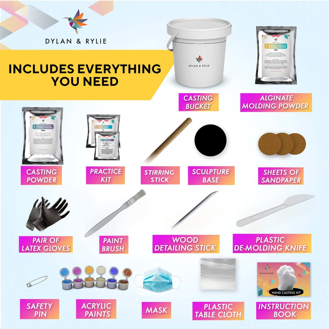 Dylan & Rylie Hand Casting Kit Couples - Plaster Hand Mold Casting Kit, DIY Kits for Adults and Kids, Wedding Gifts for Couple, Hand Mold Kit Couples Gifts for Her, Birthday Gifts for Mom