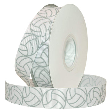Morex Ribbon, Glitter Volleyball Grosgrain Ribbon, 7/8 in x 25 yd, Silver