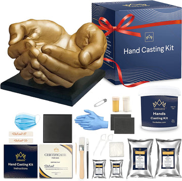 FORDADSS Hand Casting Kit Couples | Unique Birthday Gifts for Men Husband Father Grandpa | Wooden Base | DIY Hand Mold Kit | Kids Fathers Day Family Adult Child | Couple Gifts