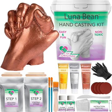 Luna Bean Hand Casting Kit - Perfect Wedding Gifts & Couples Gifts - Silver, Bronze & Gold Metallic Acrylic Paint Included