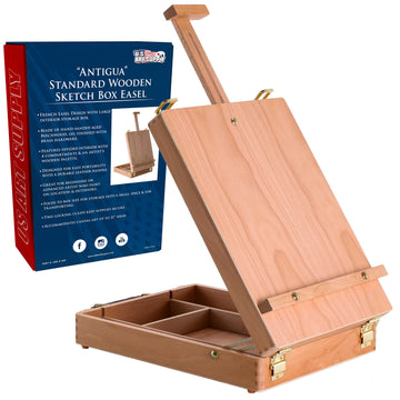 U.S. Art Supply Antigua Adjustable Wood Table Sketchbox Easel, Premium Beechwood
