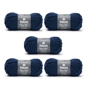 Patons Classic Wool Navy Blue Yarn - 5 Pack of 3.5oz/100g - Wool - 4 Medium - 210 Yards - Knitting/Crochet
