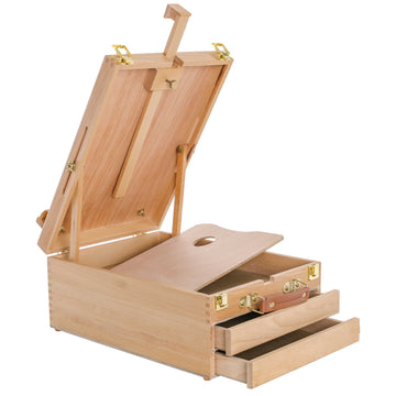 U.S. Art Supply Grand Cayman 2 Drawer Adjustable Wood Table Sketchbox Easel