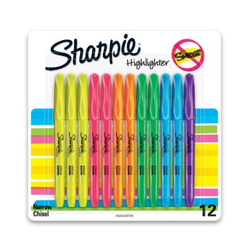 Sharpie Pocket Highlighters, Chisel Tip, Fluorescent Colors, 12 Count