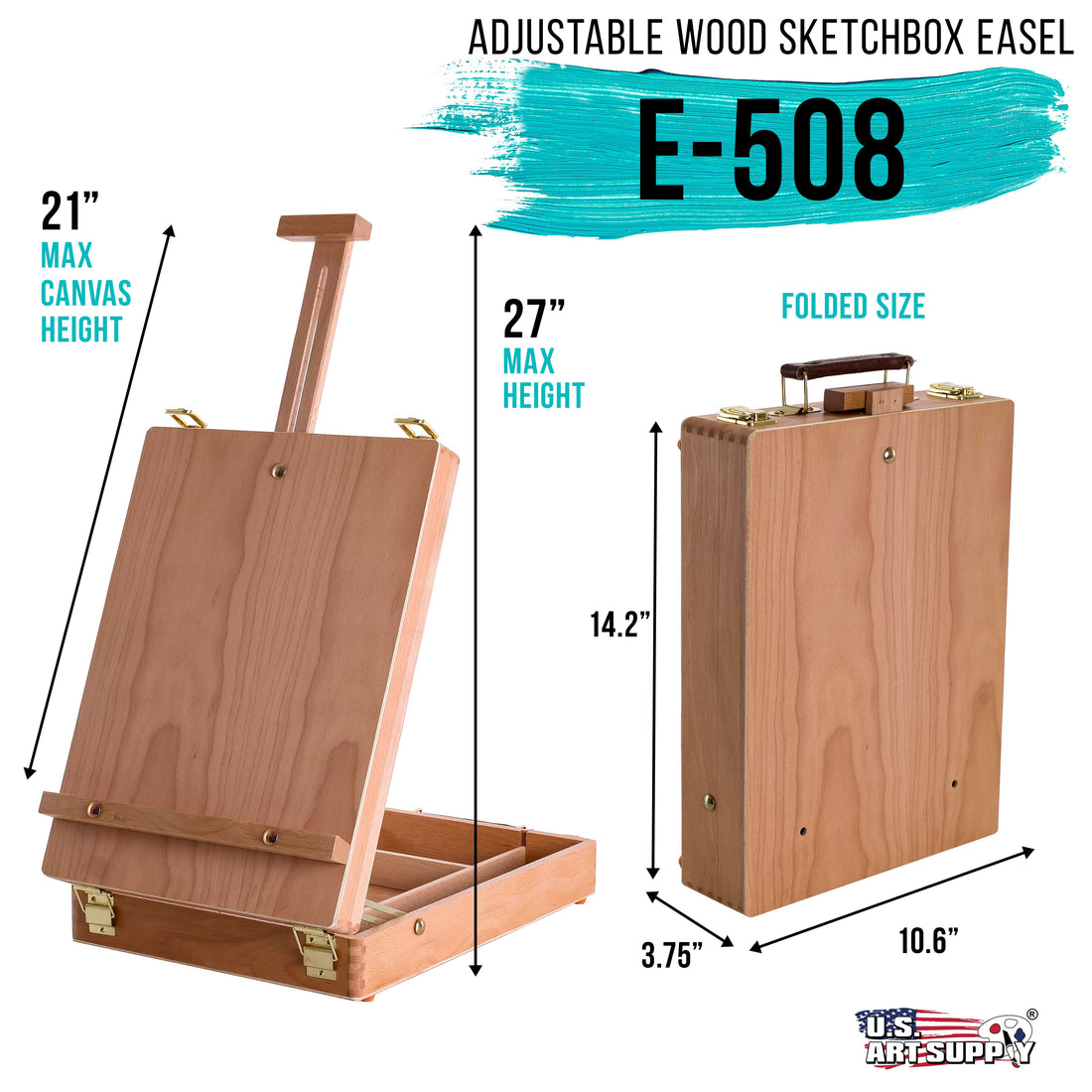 U.S. Art Supply Antigua Adjustable Wood Table Sketchbox Easel, Premium Beechwood